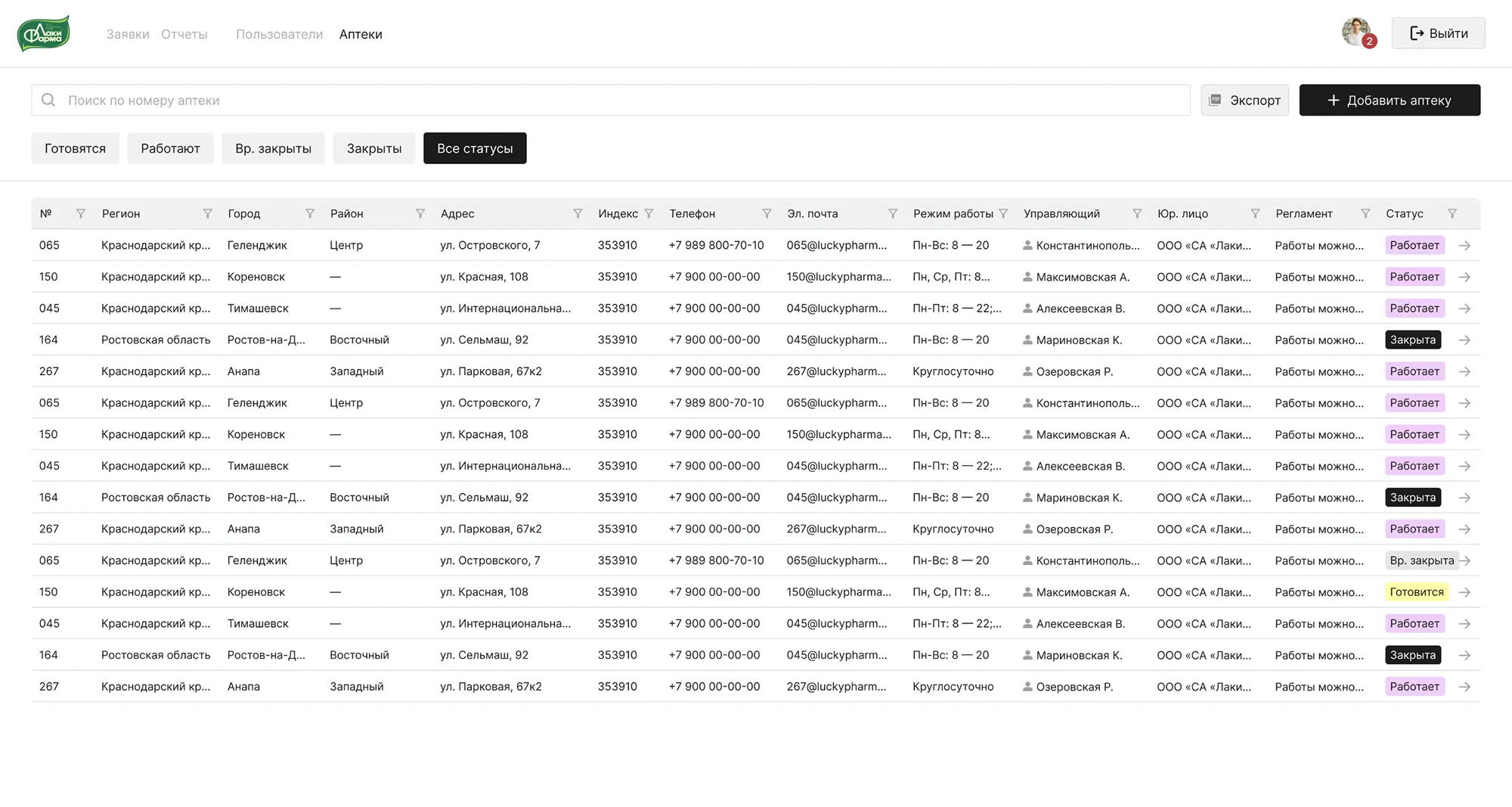 Cправочник данных в системе