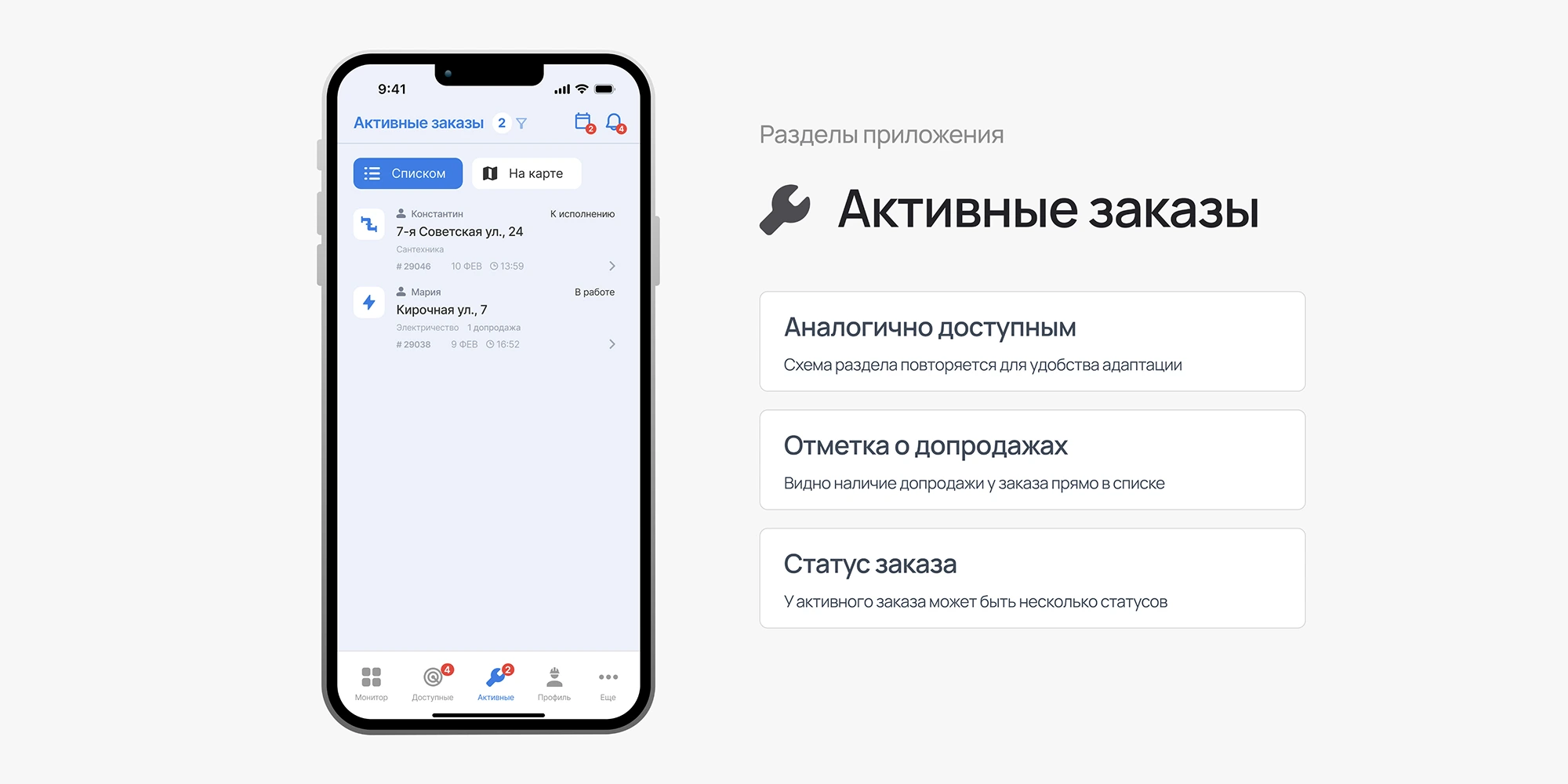 Активные заказы списком или на карте Активные заказы списком или на карте