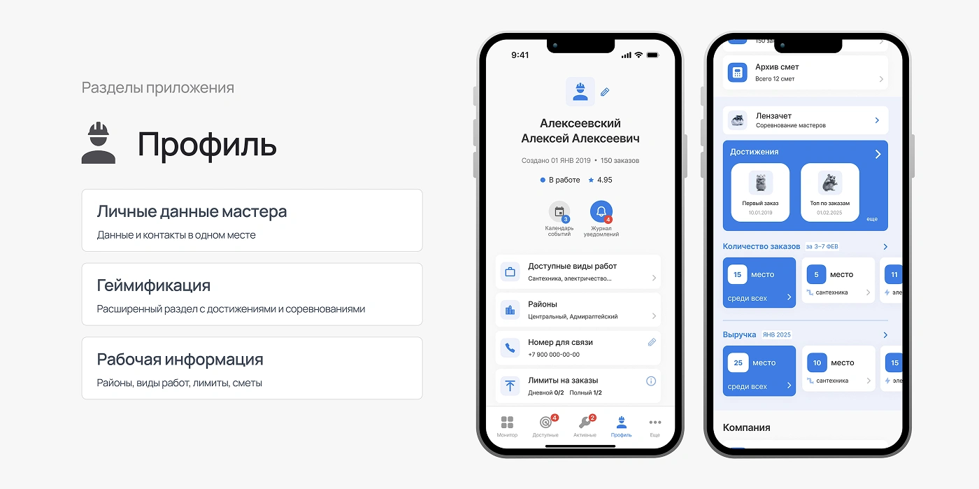 Профиль мастера в мобильном приложении