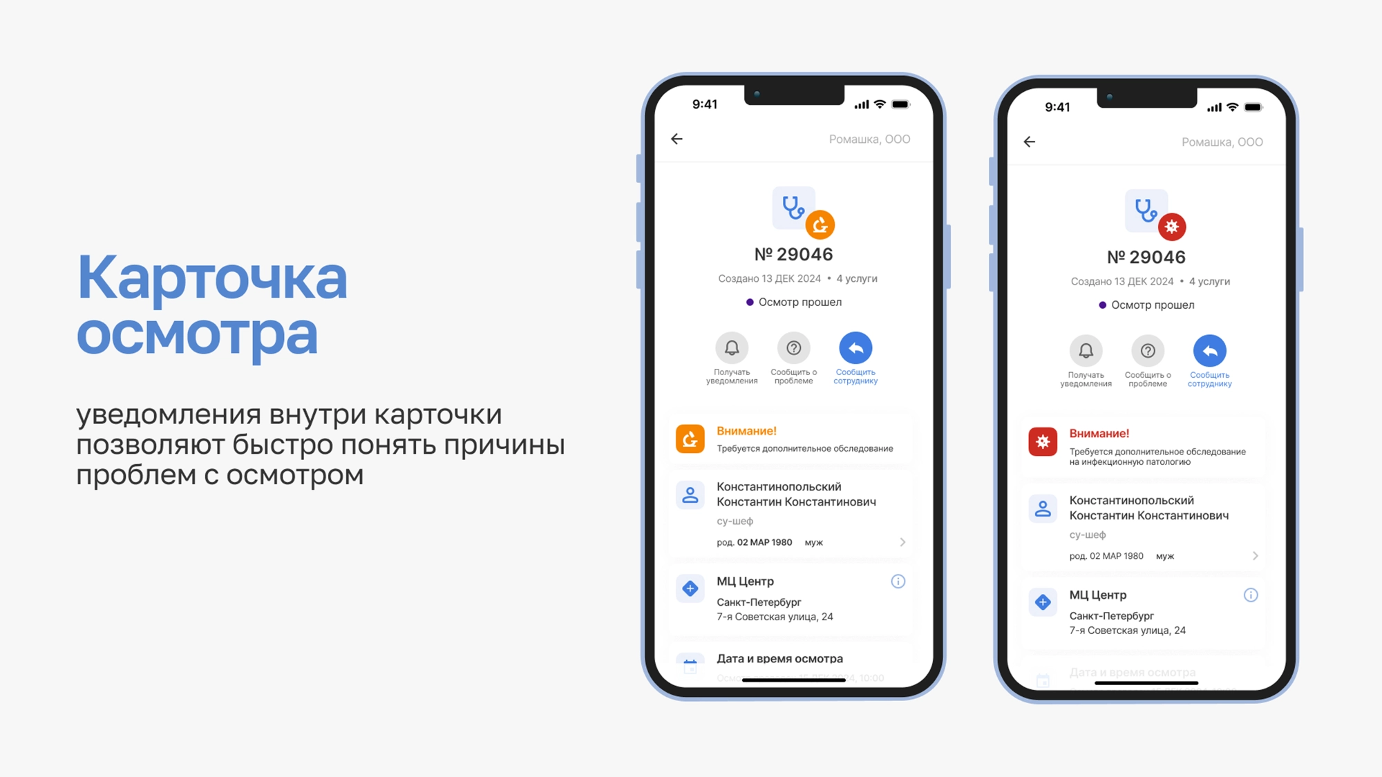 Карточки осмотров в медицинском центре